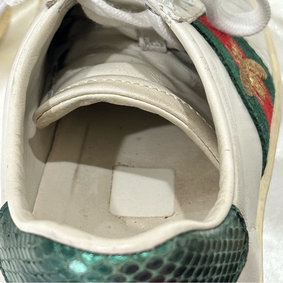 Gucci Ace Embroidered Sneakers White Leather Web Stripe Bee Green Red Size 5.5 - Picture 9 of 14